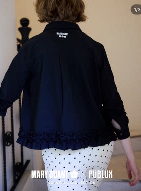 MQ2026早秋 画报款 下摆花边宽松刺绣花朵长袖衬衫