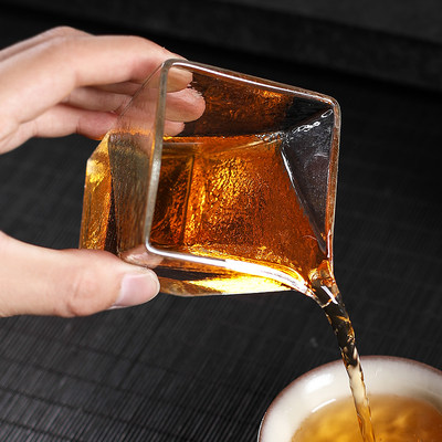 净隐耐热玻璃四方公道杯磨砂日式锤纹分茶器方形功夫茶具配件匀杯