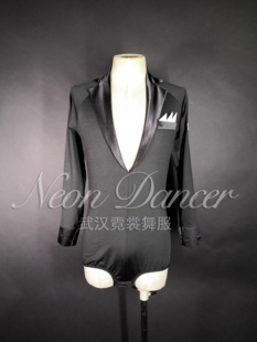 Neon Dancer男士专业拉丁舞服 西服领深V领上衣 拉丁比赛服艺考服