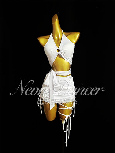 Neon Dancer 女拉丁舞练功服 小小Liza同款系脖吊带上衣+抽绳半裙