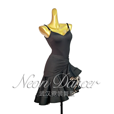 NeonDancer 新款女拉丁舞服 不规则大摆鱼骨裙 双色裙摆 两件套