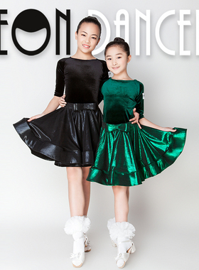 NeonDancer 2019新款女童拉丁舞练功服 丝绒+美人条比赛规定服