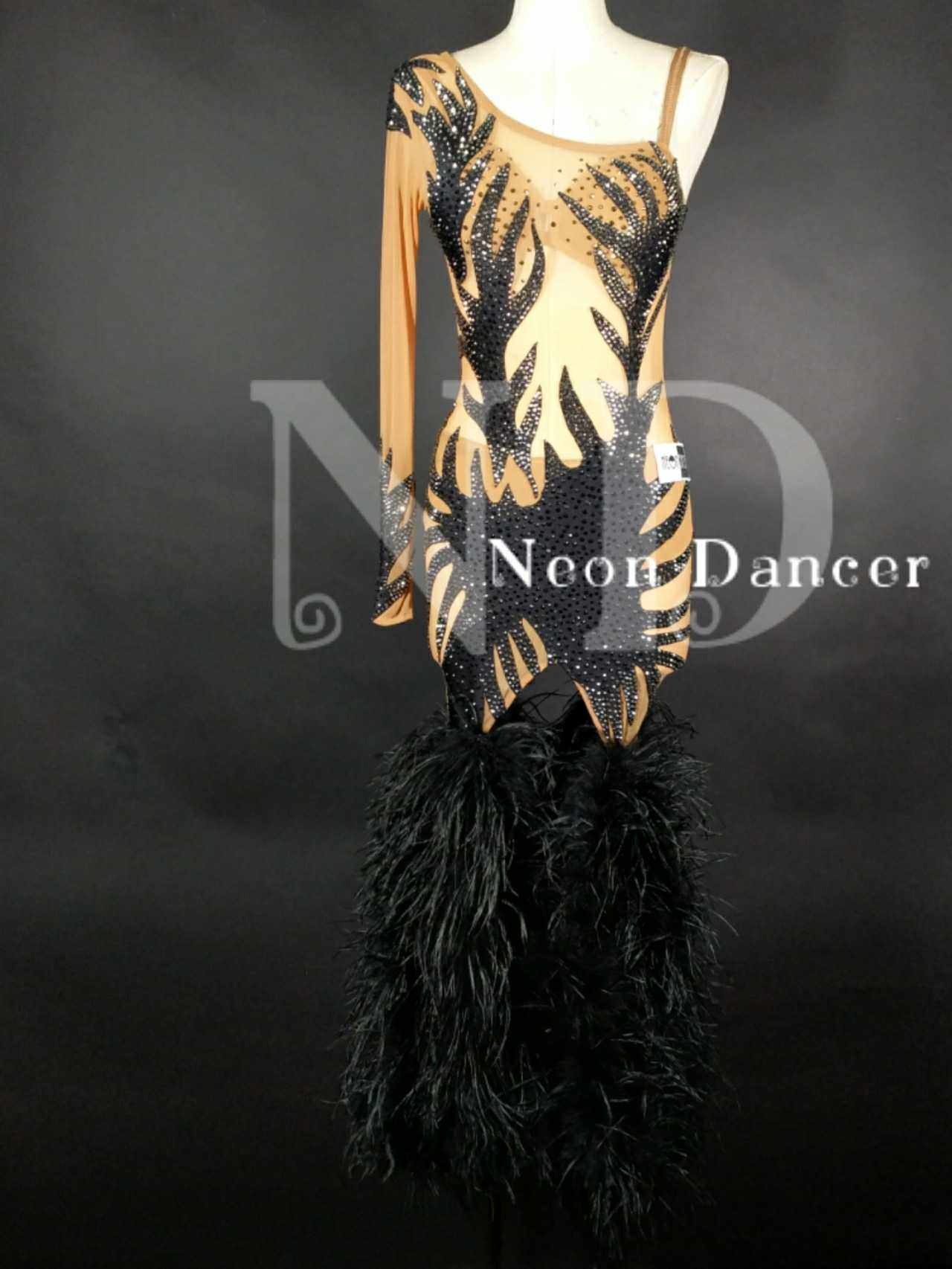 NOEN DANCER 女士拉丁舞比赛服 英国面料 鸵鸟毛