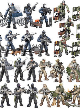 翔竣1:36关节可动特种兵人军事积木坦克系人仔模型手办特警玩具