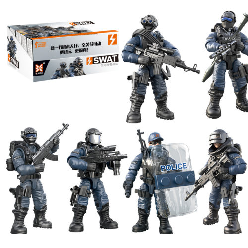 吃鸡闪电特警人仔武器男孩组装模型 国产第三方人仔积木5.5CM玩具
