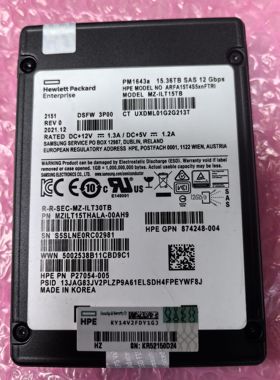 HPE 874248-004 三星 PM1643a 15.36T SAS 12GB/S固态硬盘