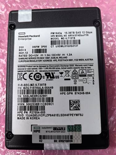 HPE 874248-004 三星 PM1643a 15.36T SAS 12GB/S固态硬盘