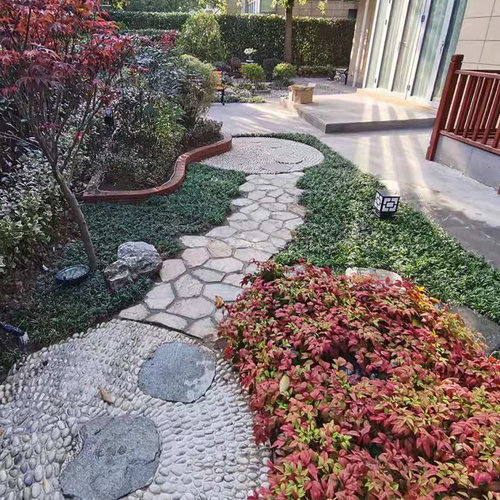 花园庭院别墅景观建造硬化铺设鹅卵石小路径假山锦鲤鱼池设计施工