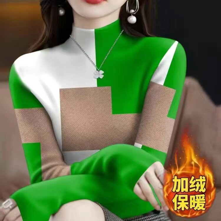加绒加厚打底衫女冬保暖时尚遮肚子大码女装洋气内搭长袖T恤上衣