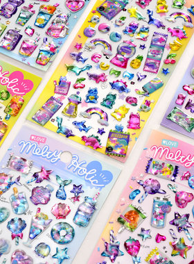 亮闪闪儿童水晶贴纸冰淇淋彩虹立体滴胶贴女孩水杯手账装饰粘贴画