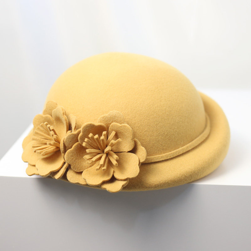 秋冬日本款森系复古画家帽羊毛呢贝蕾帽立体花朵装饰时装毡帽子