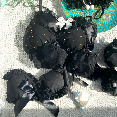 黑色蕾丝文胸套装女性美背日系