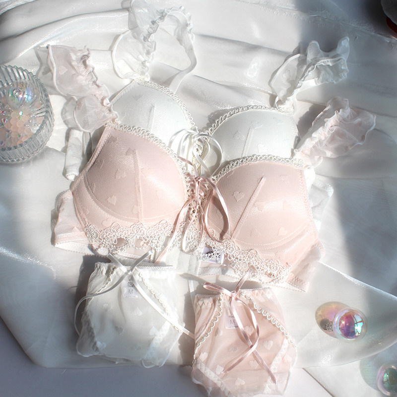 蕾丝系带可爱性感文胸套装少女学生内衣日系无钢圈薄款聚拢小胸衣