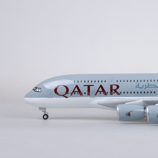 卡塔尔航空民航飞机模型380客机仿真空客A380卡航 带轮子带灯