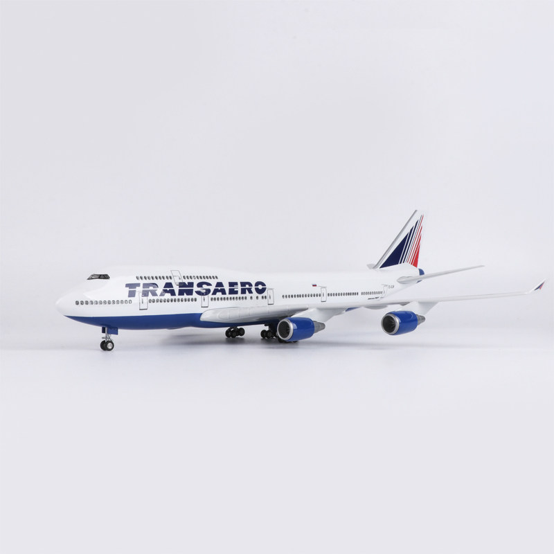 带灯47cm俄罗斯洲际航空747仿真客机飞机模型摆件礼物Transaero