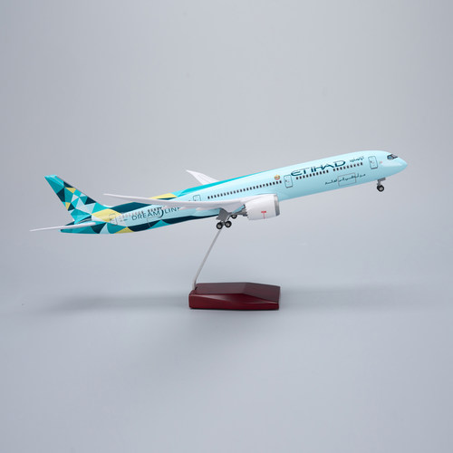 带灯47cm阿提哈德航空绿钻787-10仿真飞机模型收藏摆件Greenliner