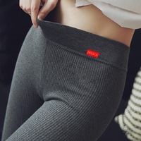 2023純棉灰色九分褲女外穿秋冬新款高腰豎條紋網(wǎng)紅螺紋打底保暖褲