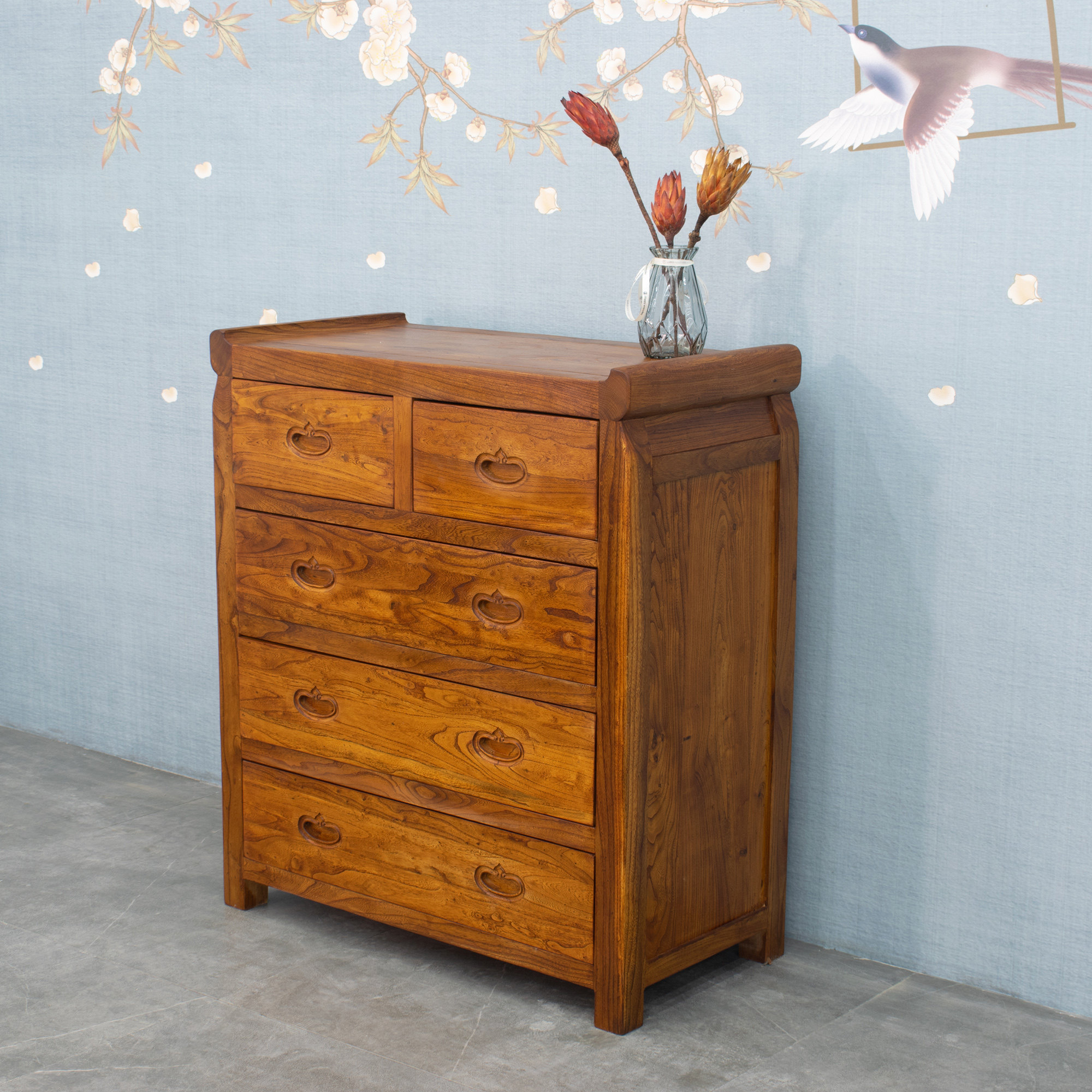 北方老榆木纯实木五斗柜原木色免漆环保实木现代中式简约整装家具