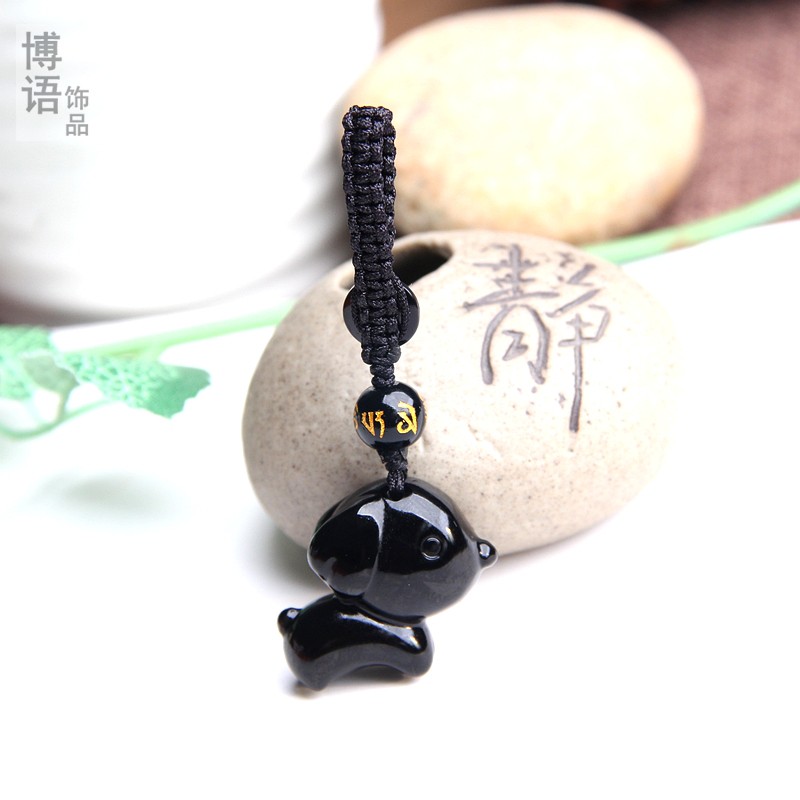 黑曜石生肖狗钥匙扣挂件挂坠