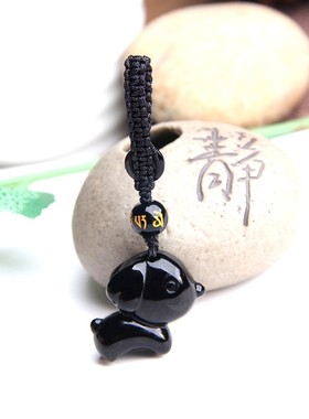 黑曜石生肖狗钥匙扣挂件挂坠