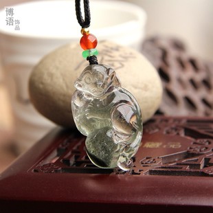 高档天然绿幽灵水晶猴子项链天然绿幽灵水晶小猴子挂件挂坠男女款