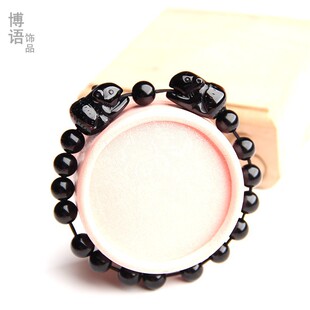 小珠子8MM珠子天然黑曜石2只老鼠手链女款时尚可爱水晶鼠手串饰品