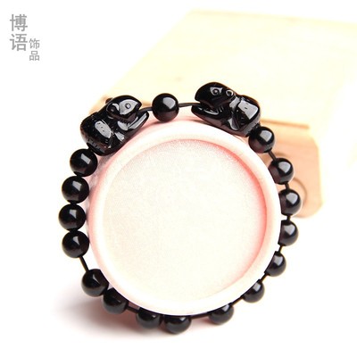 天然黑曜石老鼠手链鼠手串