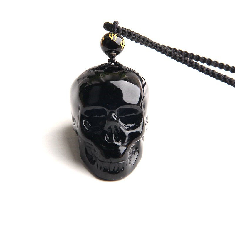 天然黑曜石水晶骷髅头挂件吊坠水晶骷髅头项链项坠男女款水晶挂件