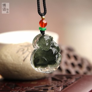 高档天然绿幽灵水晶猴子挂件项链男女款水晶灵猴挂坠生肖猴子吊坠