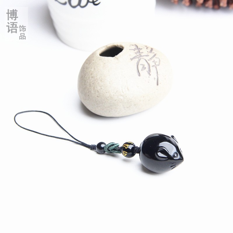 天然黑曜石老鼠挂件挂坠
