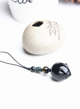 天然黑曜石老鼠挂件挂坠