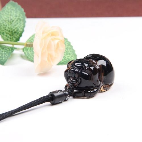 天然黑水晶猪挂件生肖猪吊坠