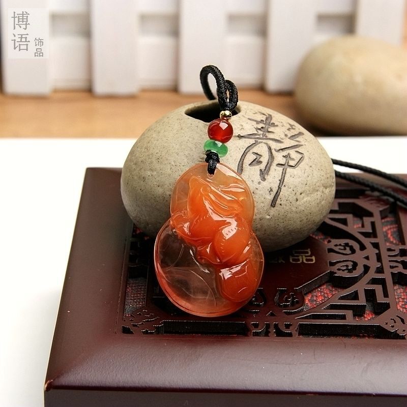 天然红兔毛红水晶兔子挂坠挂件男女款水晶兔项链项坠生肖兔子吊坠