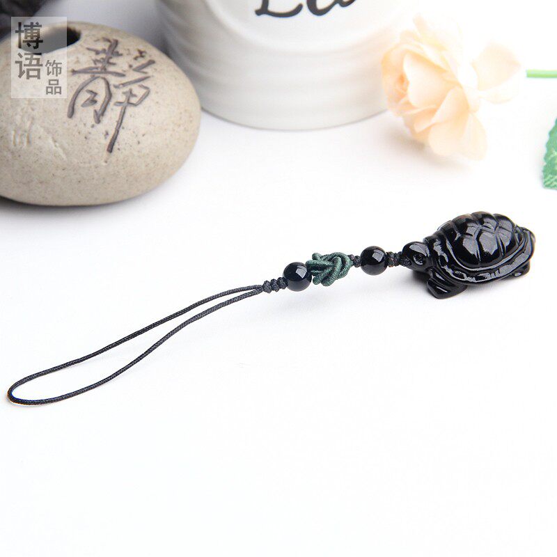 小乌龟手机链挂件天然黑曜石乌龟手机坠挂坠时尚百搭款小乌龟饰品