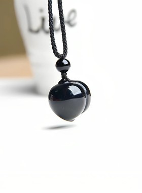 博语寿桃挂件天然黑曜石桃子挂坠