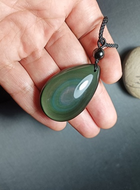 双彩眼天然黑曜石水滴吊坠男女款水晶项链挂件饰品水滴形挂坠