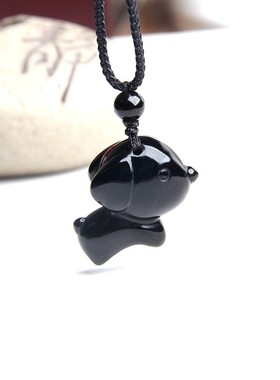 博语儿童男女天然黑曜石狗项链