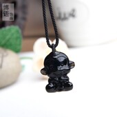 快乐 小猴天然黑曜石猴子挂件猴挂坠生肖水晶小猴子项链项坠饰品
