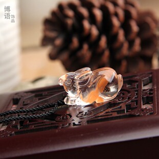 高档天然红兔毛水晶兔子挂件兔项链男女生肖水晶立体兔子挂坠吊坠