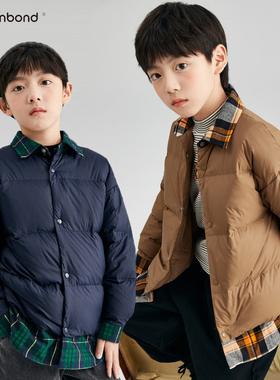 白鸭绒保暖轻薄羽绒服衬衫假两件外套男童女童秋冬装羽绒服儿童潮