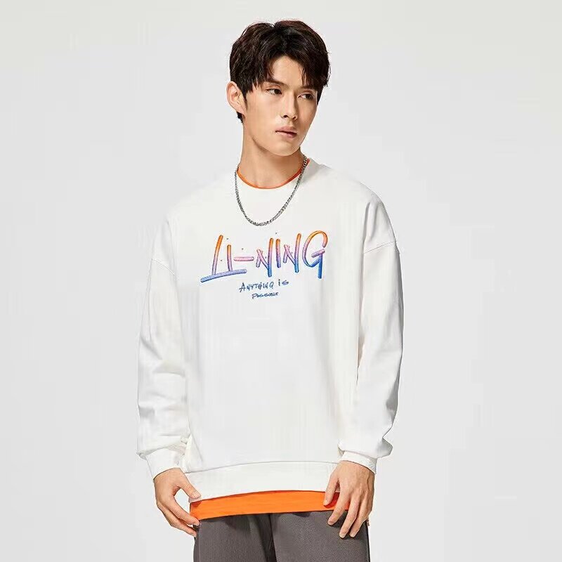 李宁卫衣2023秋冬款加绒圆领男女同款运动休闲套头衫 AWDT581