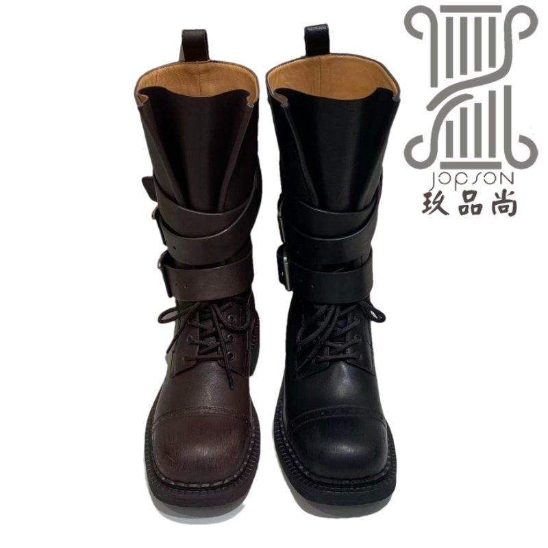 2025年秋冬新款复古皮带扣马丁靴女中筒粗跟机车靴百搭骑士靴女鞋