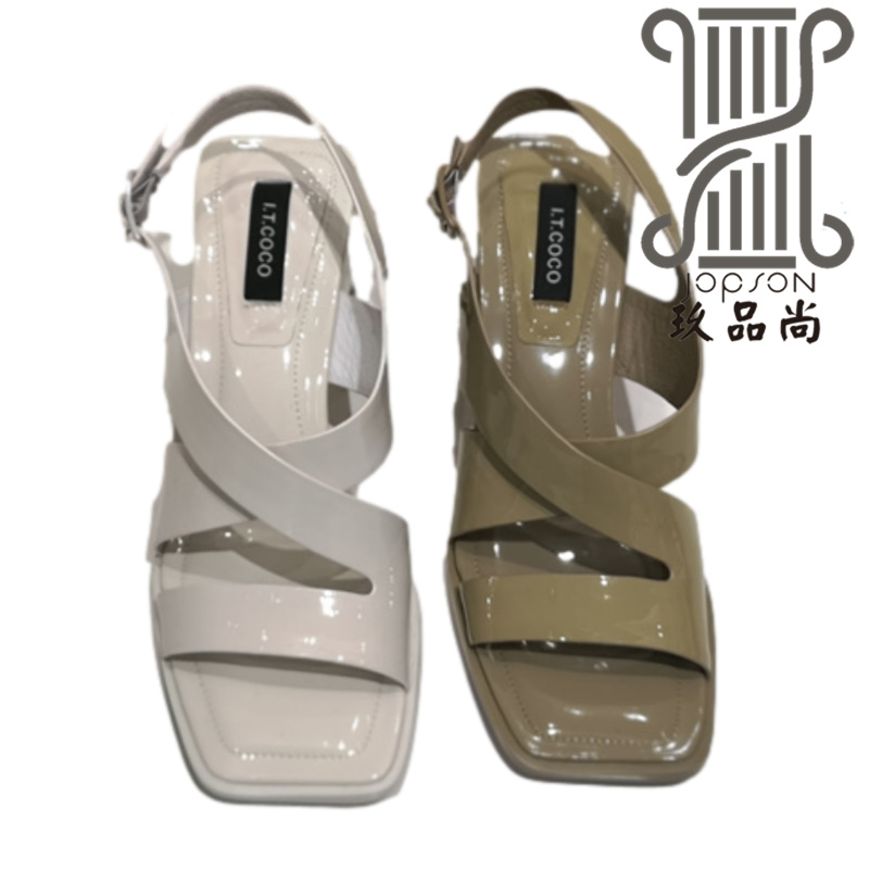 2023夏季新款女鞋玖品尚I.T.COCO 9568-26粗跟纯色露趾扣带凉鞋女