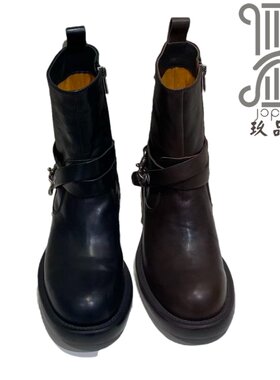 马丁靴女真皮厚底短靴骑士靴