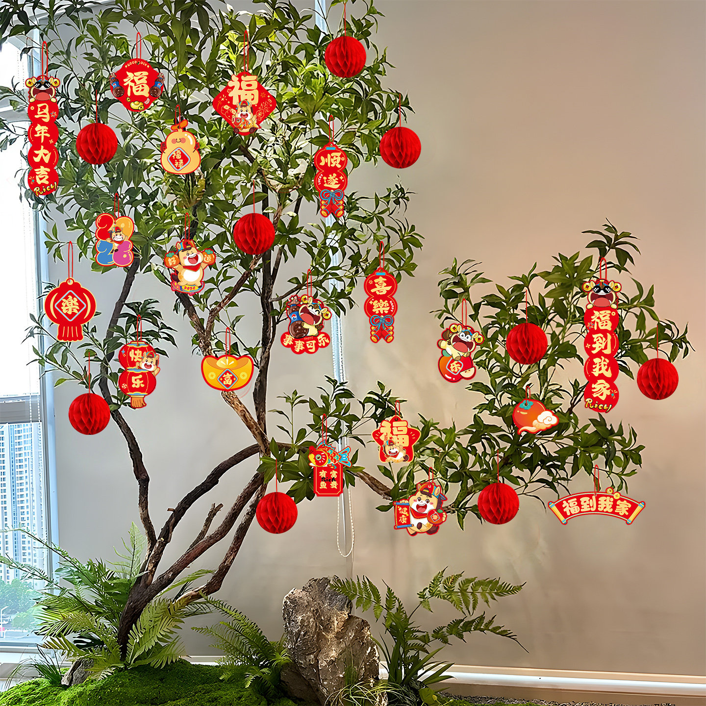 2026马年新年春节小挂饰发财树上小灯笼挂件过年布置年货装饰用品
