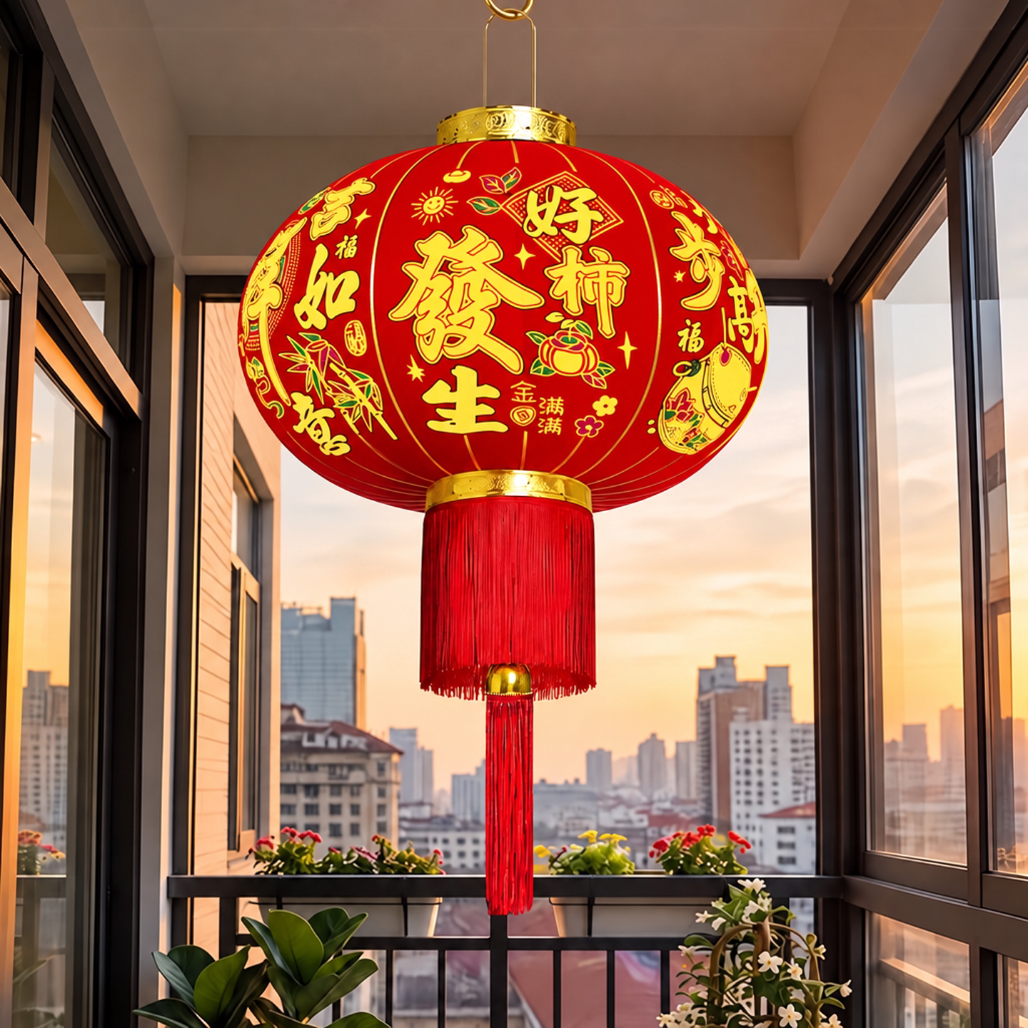 灯笼新款2027羊年大红一对挂饰新年门口装饰阳台防水中式植绒宫灯