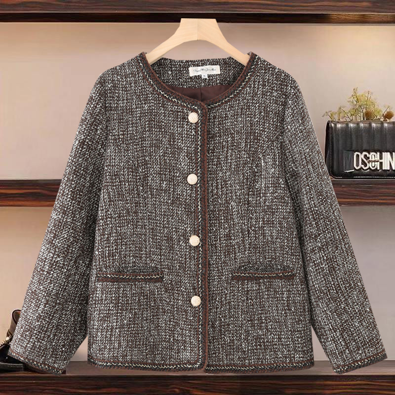 大码女装秋冬装格子毛呢休闲外套