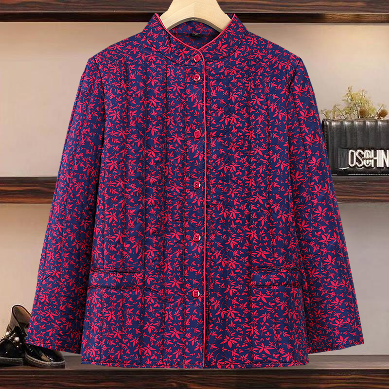 碎花印花开衫丝绵棉衣妈妈外套女