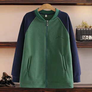 摇粒绒撞色卫衣中老年妈妈装插件袖上衣秋冬季宽松显瘦婆婆外套女