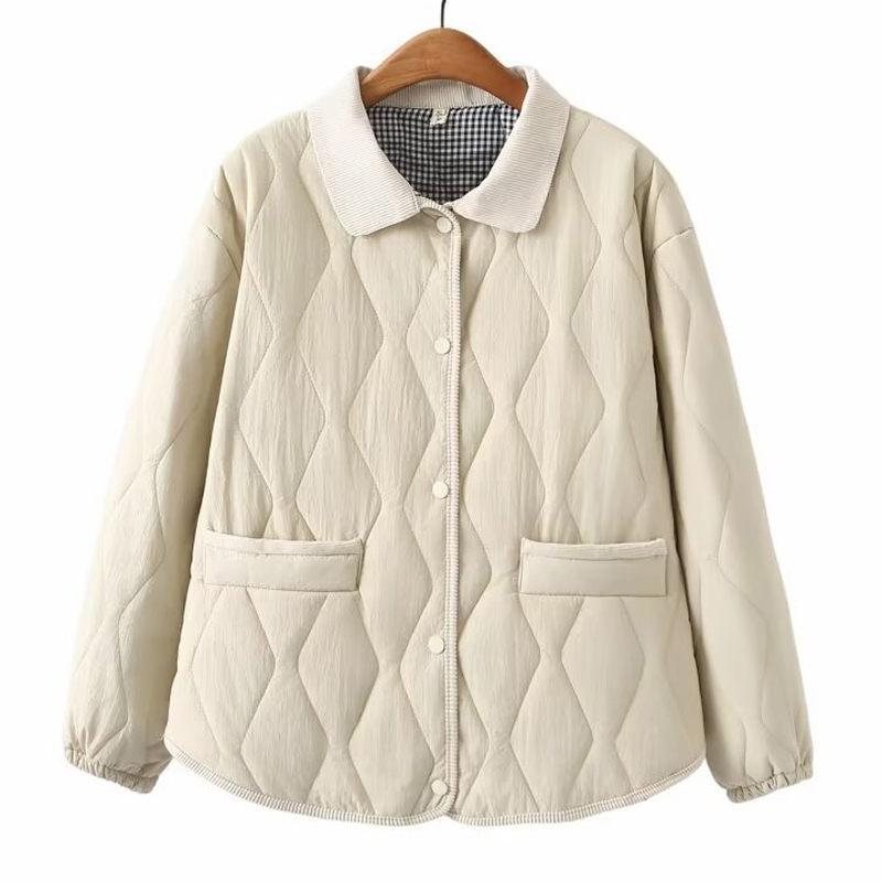 长袖翻领口袋时尚棉衣外套